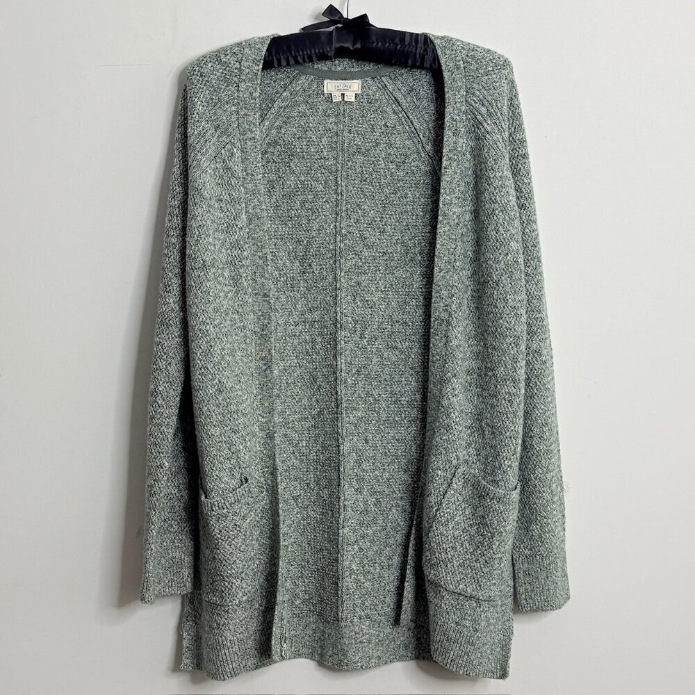 FATFACE Organic Long-sleeve Green/White Marled Cardigan w/ Pockets | Size 2